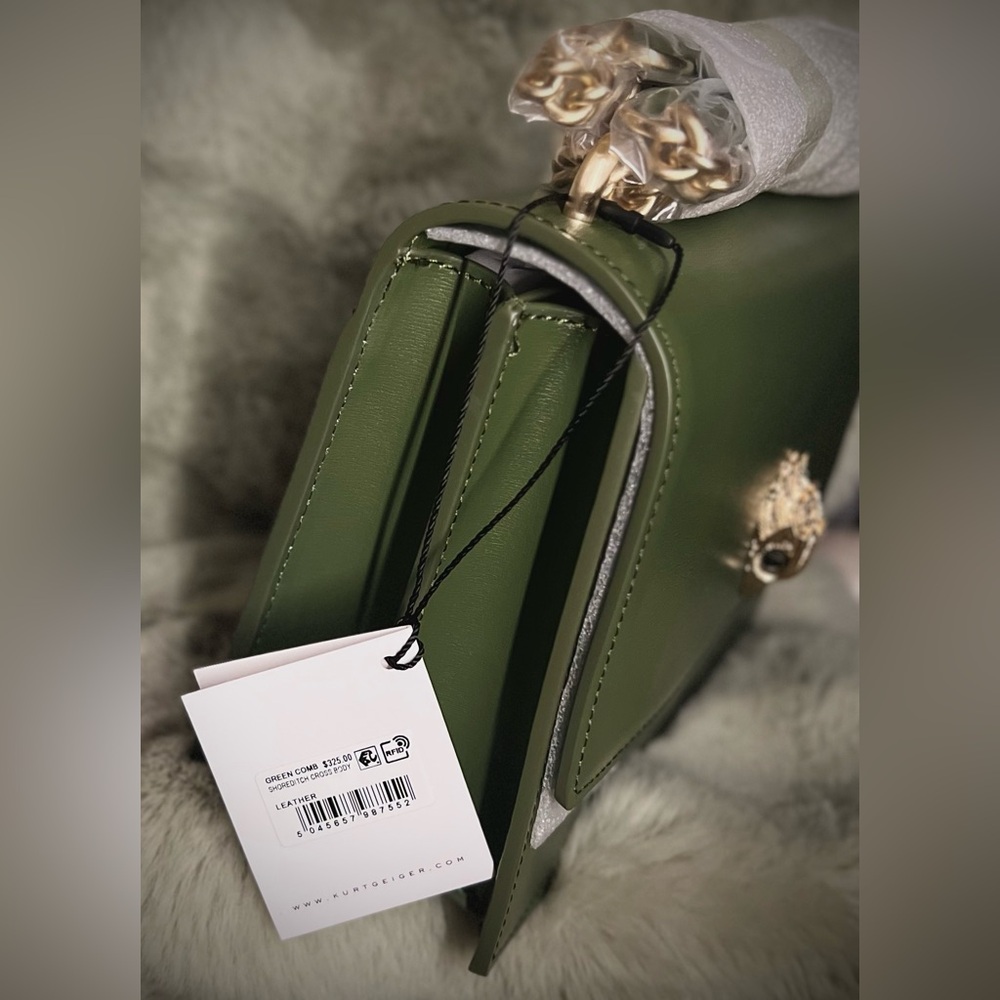 Kurt Geiger -NWT- Green Leather Shoreditch Crossbody Bag - Picture 4 of 11